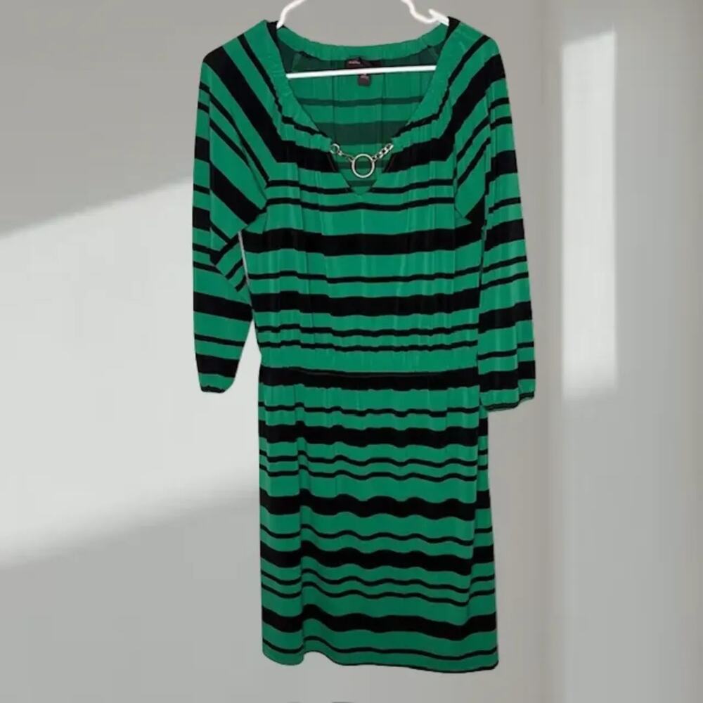 Dana Buchman Striped Midi Dress with Chain Neckline(Women’s Medium)
